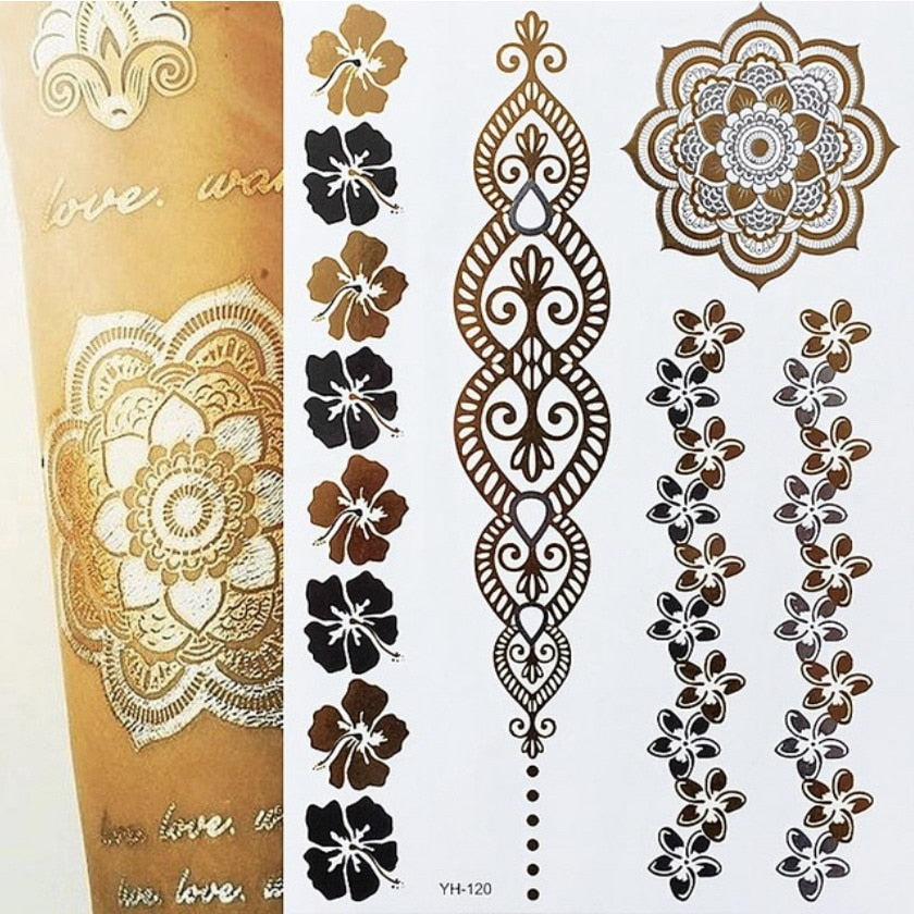 Qfdian gifts for women hot sale new Temporary Tattoos Gold Silver Boho Waterproof Flash Fake Tattoo Sticker Designs for Women Girls Body Art Jewelry Bracelet Decal