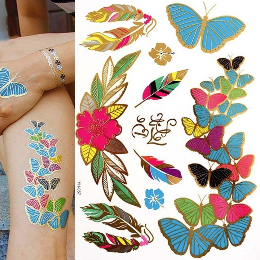 Qfdian gifts for women hot sale new Temporary Tattoos Gold Silver Boho Waterproof Flash Fake Tattoo Sticker Designs for Women Girls Body Art Jewelry Bracelet Decal