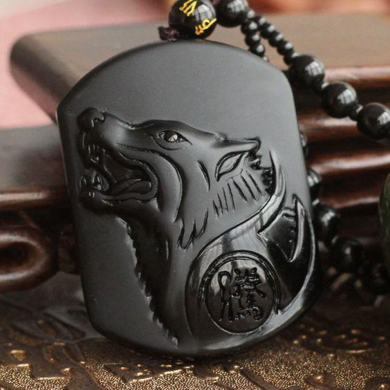 Black Wolf Obsidian Necklace