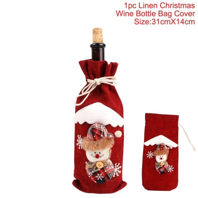 Qfdian Christmas Decorations for Home Santa Claus Wine Bottle Cover Snowman Stocking Gift Holders Xmas Navidad Decor New Year