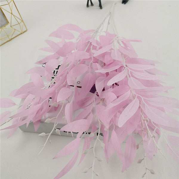 Qfdian New Year's gift  Artificial White Flower Plant Wedding Bouquet Decoration Silk Flower Home Vase Decor Willow Leaf Green Grass Fake Flowers