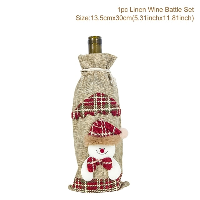 Qfdian Christmas Decorations for Home Santa Claus Wine Bottle Cover Snowman Stocking Gift Holders Xmas Navidad Decor New Year