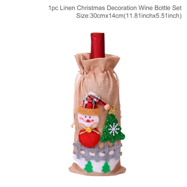 Qfdian Christmas Decorations for Home Santa Claus Wine Bottle Cover Snowman Stocking Gift Holders Xmas Navidad Decor New Year