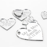 Qfdian Party decoration 100x Personalized Laser Engraved Love Hearts Centerpieces Gold / Silver Mirror / Wood Tags Wedding Party Table Decoration Favors