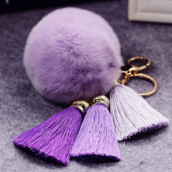 qfdian Fashion Keychain Natural Rex Rabbit Fur Fluffy Key Chains For Handbags Ring Pom Trendy Women Bag Pendant Plush Car Ornament