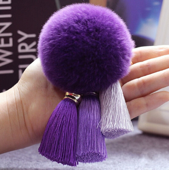 qfdian Fashion Keychain Natural Rex Rabbit Fur Fluffy Key Chains For Handbags Ring Pom Trendy Women Bag Pendant Plush Car Ornament