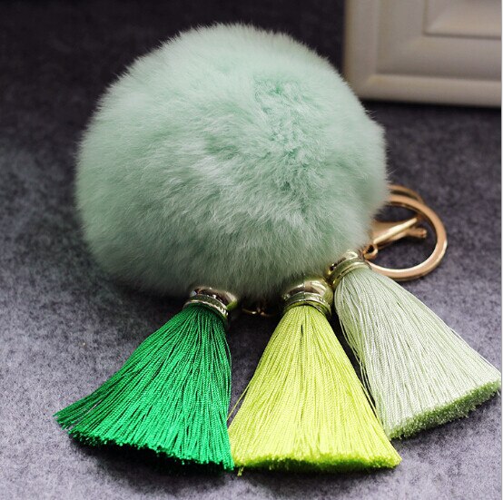 qfdian Fashion Keychain Natural Rex Rabbit Fur Fluffy Key Chains For Handbags Ring Pom Trendy Women Bag Pendant Plush Car Ornament