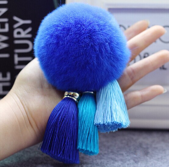 qfdian Fashion Keychain Natural Rex Rabbit Fur Fluffy Key Chains For Handbags Ring Pom Trendy Women Bag Pendant Plush Car Ornament