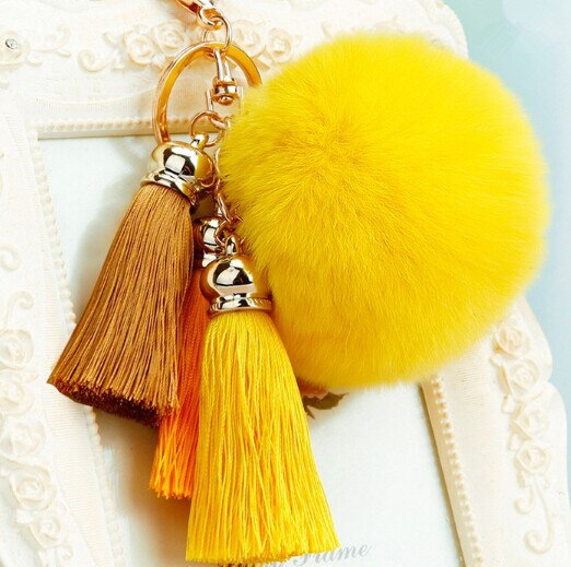 qfdian Fashion Keychain Natural Rex Rabbit Fur Fluffy Key Chains For Handbags Ring Pom Trendy Women Bag Pendant Plush Car Ornament