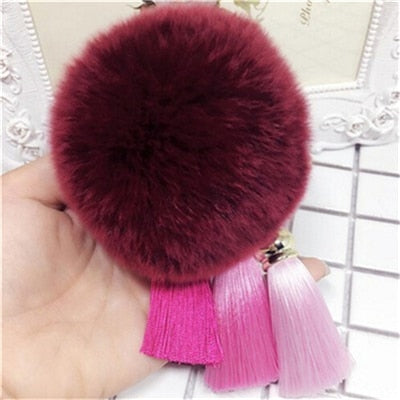 qfdian Fashion Keychain Natural Rex Rabbit Fur Fluffy Key Chains For Handbags Ring Pom Trendy Women Bag Pendant Plush Car Ornament