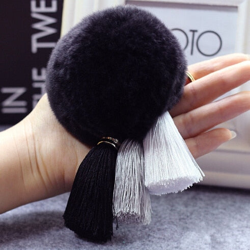 qfdian Fashion Keychain Natural Rex Rabbit Fur Fluffy Key Chains For Handbags Ring Pom Trendy Women Bag Pendant Plush Car Ornament