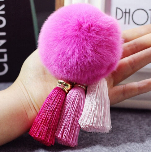 qfdian Fashion Keychain Natural Rex Rabbit Fur Fluffy Key Chains For Handbags Ring Pom Trendy Women Bag Pendant Plush Car Ornament