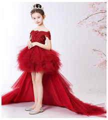 Qfdian Christmas decor ideas Long Trailing Flower Christmas Girl Dress Wedding Princess Tutu Party Events Dresses For Teenage Girl Dress Ceremonies Clothes