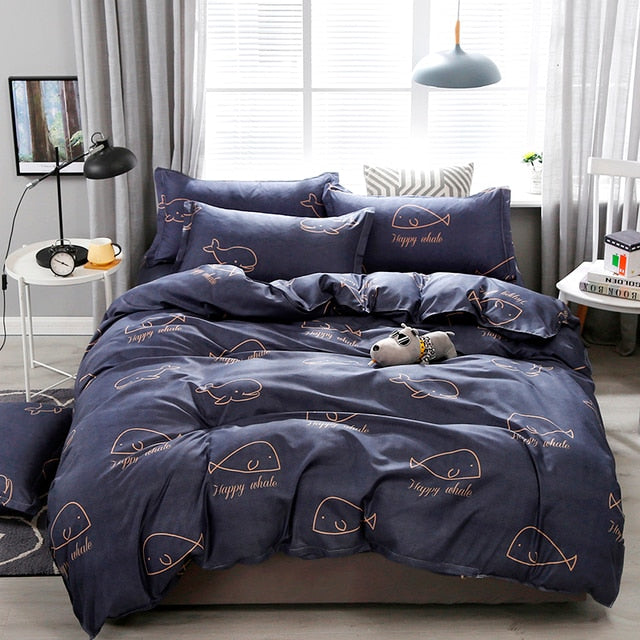 Qfdian Cozy apartment aesthetic Solstice Home Textile Cyan Cute Cat Kitty Duvet Cover Pillow Case Bed Sheet Boy Kid Teen Girl Bedding Covers Set King Queen Twin