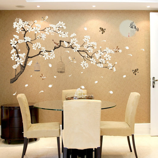 Qfdian Cozy apartment aesthetic valentines day decoration 187*128cm Big Size Tree Wall Stickers Birds Flower Home Decor Wallpapers for Living Room Bedroom DIY Vinyl Rooms Decoration