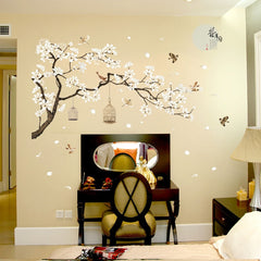 Qfdian Cozy apartment aesthetic valentines day decoration 187*128cm Big Size Tree Wall Stickers Birds Flower Home Decor Wallpapers for Living Room Bedroom DIY Vinyl Rooms Decoration