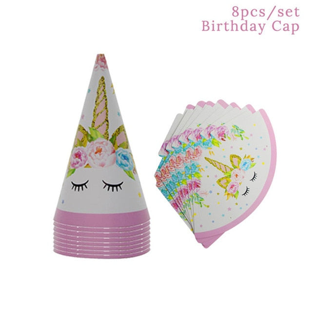QFDIAN Unicorn Birthday Party Decors Disposable Tableware Kit Unicorn Balloons Unicornio Decoration Baby Shower Girl 1 2 Birthday Party