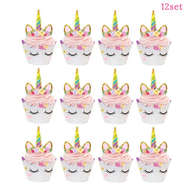 QFDIAN Unicorn Birthday Party Decors Disposable Tableware Kit Unicorn Balloons Unicornio Decoration Baby Shower Girl 1 2 Birthday Party