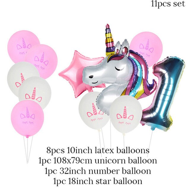 QFDIAN Unicorn Birthday Party Decors Disposable Tableware Kit Unicorn Balloons Unicornio Decoration Baby Shower Girl 1 2 Birthday Party