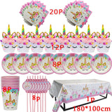 QFDIAN Unicorn Birthday Party Decors Disposable Tableware Kit Unicorn Balloons Unicornio Decoration Baby Shower Girl 1 2 Birthday Party