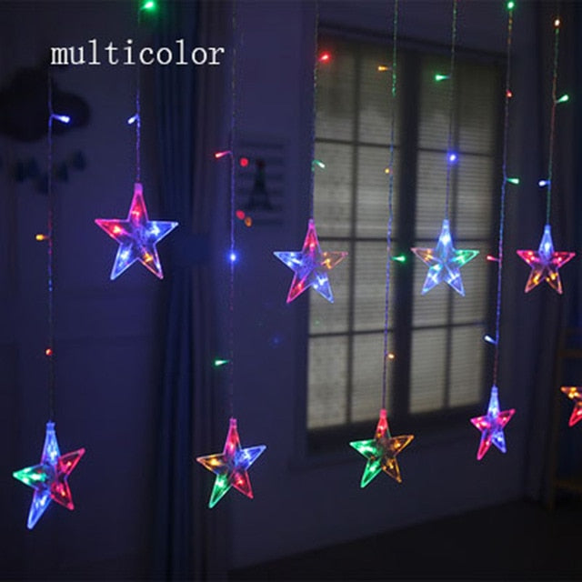 Qfdian Christmas decor ideas 2.5M LED Star Light Christmas Curtain Light Holiday Light String Outdoor Waterproof Wedding Garden  Room Decoration