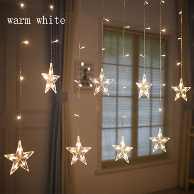 Qfdian Christmas decor ideas 2.5M LED Star Light Christmas Curtain Light Holiday Light String Outdoor Waterproof Wedding Garden  Room Decoration