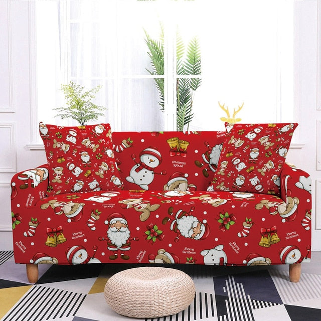 Qfdian dorm decoration ideas New Sofa Decor Elastic Sofa Cover For Living Room Stretch Non-slip Couch Cover Santa Claus Sofa Slipcover Chair Protector