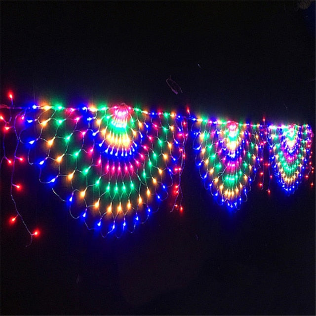 Qfdian Plug 3M 3 Peacock Mesh Net Led String Lights Outdoor Fairy Garland for Wedding Christmas Wedding New Year Party Decoration