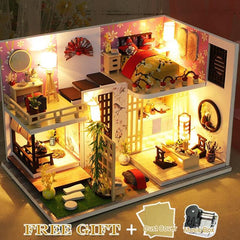 Qfdian DIY Doll House Wooden Doll Houses Miniature Dollhouse Furniture Kit with LED Toys for Children Christmas Birthday Gift