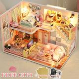 Qfdian DIY Doll House Wooden Doll Houses Miniature Dollhouse Furniture Kit with LED Toys for Children Christmas Birthday Gift