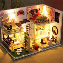 Qfdian DIY Doll House Wooden Doll Houses Miniature Dollhouse Furniture Kit with LED Toys for Children Christmas Birthday Gift