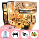 Qfdian DIY Doll House Wooden Doll Houses Miniature Dollhouse Furniture Kit with LED Toys for Children Christmas Birthday Gift