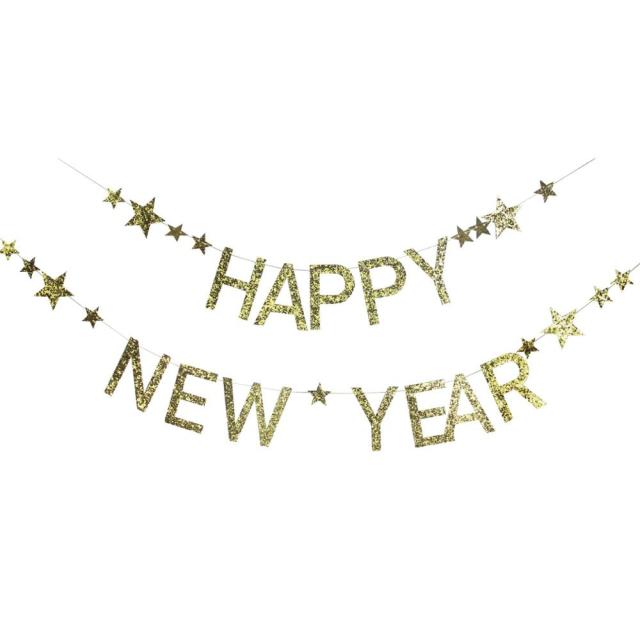 Qfdian Happy New Year Banner Decoration Glasses Photo Props New Year's Eve Decorations Supplies XW11