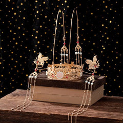 Qfdian Party gifts hot sale new Luxury Fashion Bride Chinese style pearl tassel hairpin haircomb earrings set Xiuhe clothing headdress Hanfu accessories Jewelry