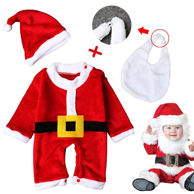 qfdian Good Quality Newborn  Clothes 4PCS Santa Claus Cosplay Costume Toddler Clothing Suit for Boys Girls Climbing Suit Christmas Suit