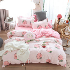 Qfdian Cozy apartment aesthetic Solstice Home Textile Girl Kids Bedding Set Honey Peach Pink Duvet Cover Sheet Pillowcase Woman Adult Beds Sheet King Queen Full