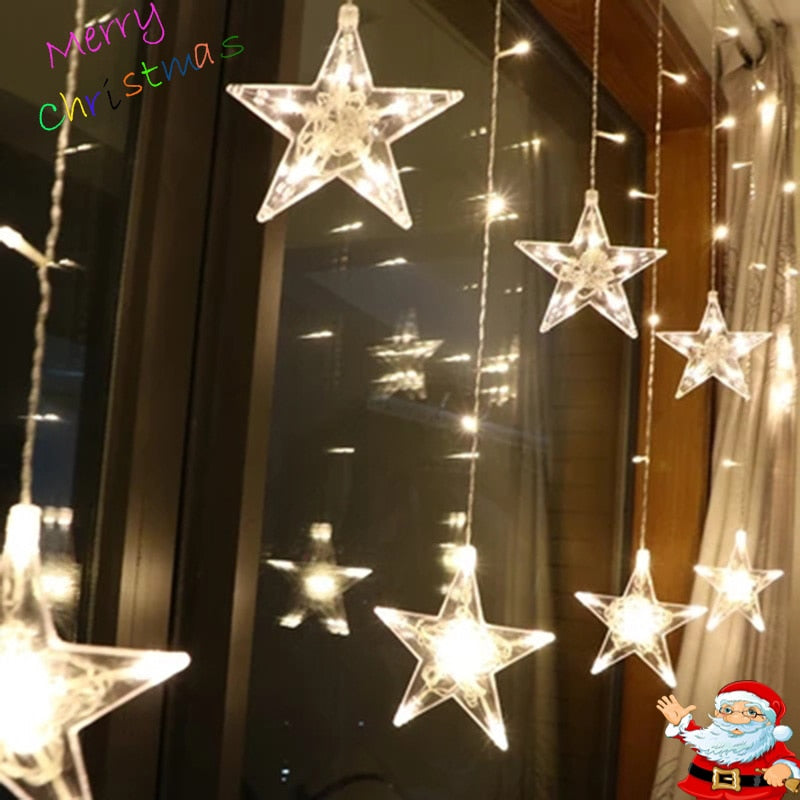 Qfdian Christmas decor ideas 2.5M LED Star Light Christmas Curtain Light Holiday Light String Outdoor Waterproof Wedding Garden  Room Decoration