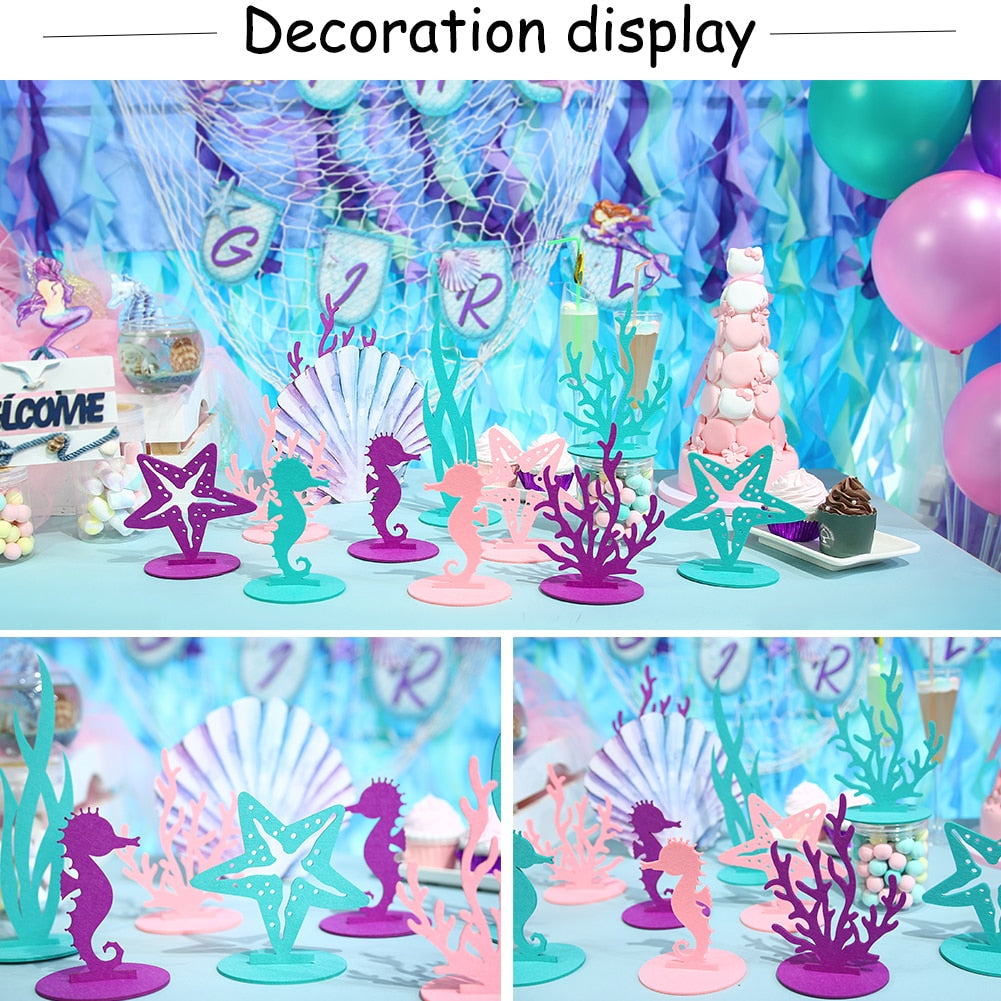 Qfdian Party decoration 2pcs Mermaid Party Decor Little Mermaid Decoration Felt Table Centerpiece Ocean World Baby Girl Shower Birthday Party Supplies