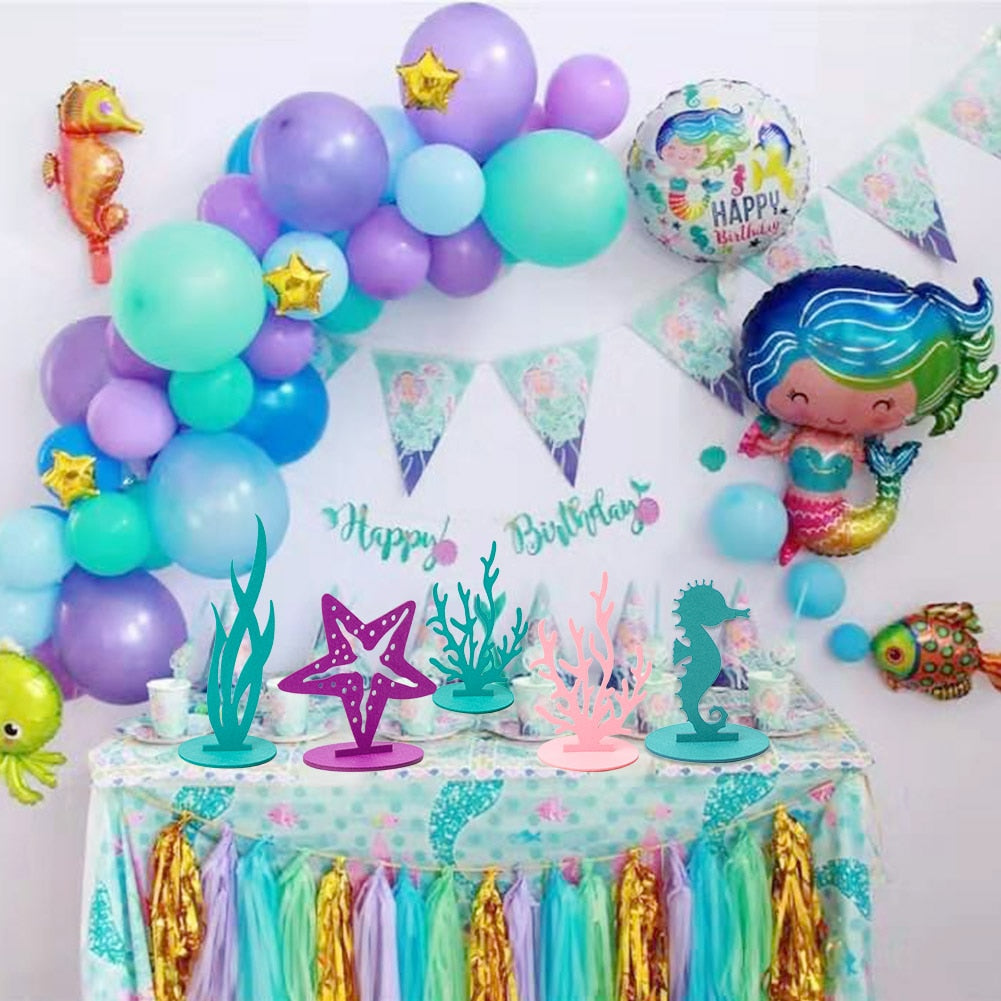 Qfdian Party decoration 2pcs Mermaid Party Decor Little Mermaid Decoration Felt Table Centerpiece Ocean World Baby Girl Shower Birthday Party Supplies