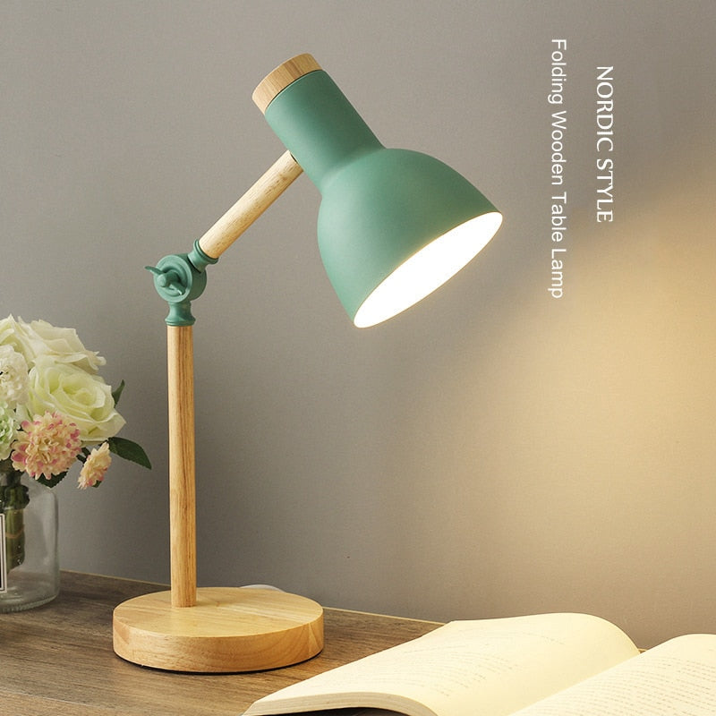 Qfdian Cozy apartment aesthetic Creative Nordic Wooden Art Iron LED Folding Simple Desk Lamp Eye Protection Reading Table Lamp Living Room Bedroom Home Decor