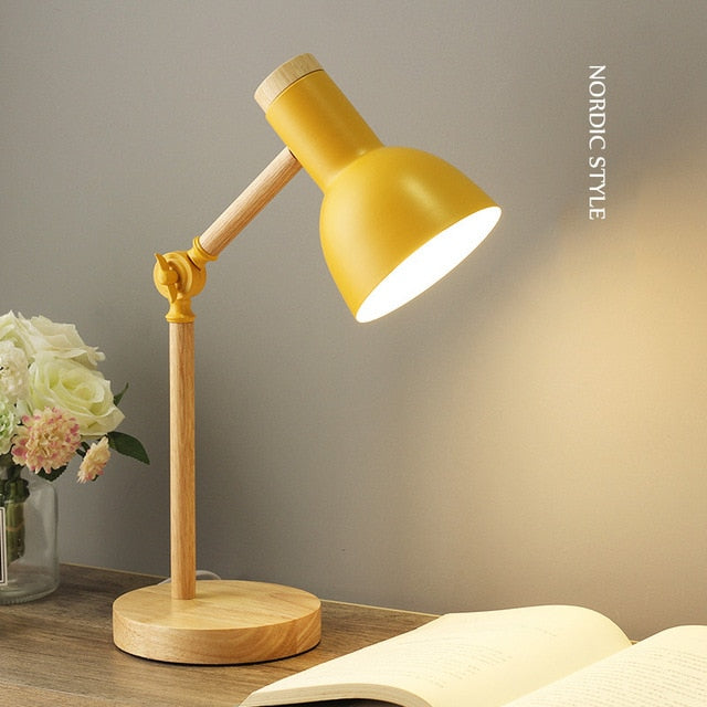 Qfdian Cozy apartment aesthetic Creative Nordic Wooden Art Iron LED Folding Simple Desk Lamp Eye Protection Reading Table Lamp Living Room Bedroom Home Decor