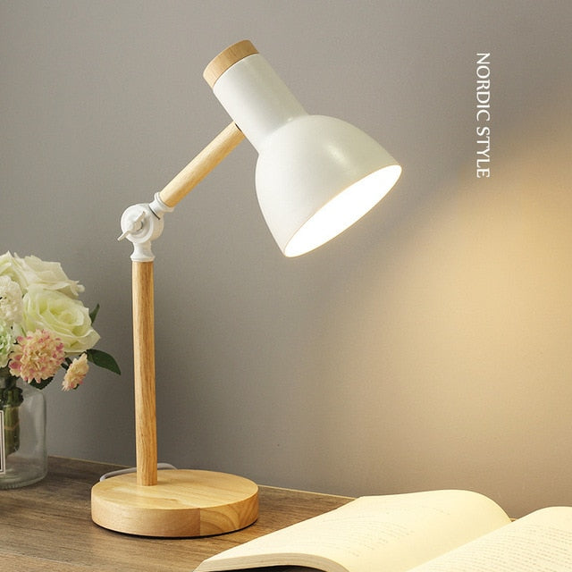 Qfdian Cozy apartment aesthetic Creative Nordic Wooden Art Iron LED Folding Simple Desk Lamp Eye Protection Reading Table Lamp Living Room Bedroom Home Decor