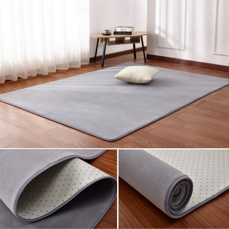 Qfdian Living Room Carpet Coral fleece Sofa Coffee Table Rugs Kid's Bedroom Non-slip Soundproof Home Carpet Gray Balcony Bay Window Mat