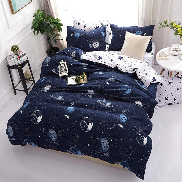 Qfdian Cozy apartment aesthetic Solstice Home Textile Cyan Cute Cat Kitty Duvet Cover Pillow Case Bed Sheet Boy Kid Teen Girl Bedding Covers Set King Queen Twin