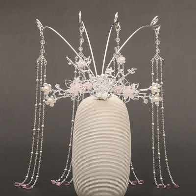 Qfdian Party gifts hot sale new Luxury Fashion Bride Chinese style pearl tassel hairpin haircomb earrings set Xiuhe clothing headdress Hanfu accessories Jewelry