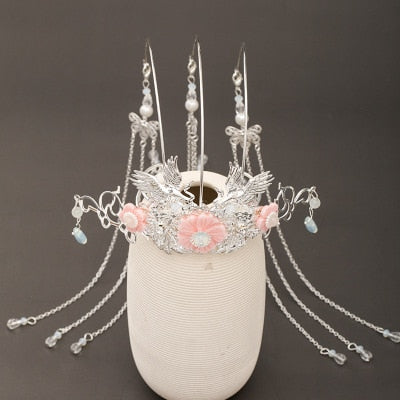 Qfdian Party gifts hot sale new Luxury Fashion Bride Chinese style pearl tassel hairpin haircomb earrings set Xiuhe clothing headdress Hanfu accessories Jewelry