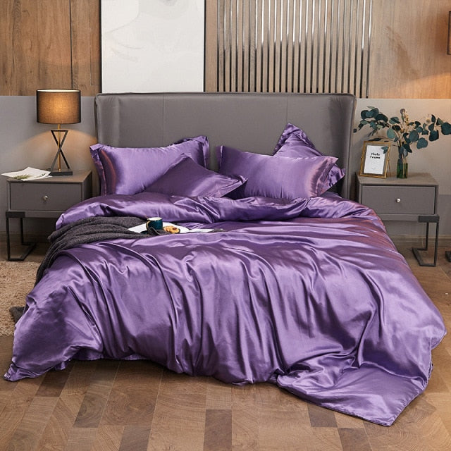 Qfdian Cozy apartment aesthetic Solid Color Satin Washed Silk Luxury Bedding Set Adult Quilt Duvet Cover Sets King Size With Pillowcase Double Queen Bed Linens