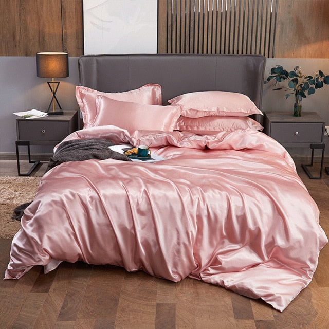 Qfdian Cozy apartment aesthetic Solid Color Satin Washed Silk Luxury Bedding Set Adult Quilt Duvet Cover Sets King Size With Pillowcase Double Queen Bed Linens