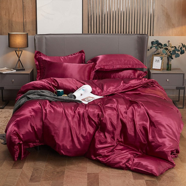 Qfdian Cozy apartment aesthetic Solid Color Satin Washed Silk Luxury Bedding Set Adult Quilt Duvet Cover Sets King Size With Pillowcase Double Queen Bed Linens