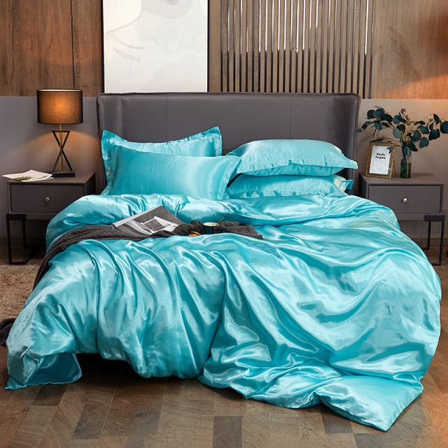 Qfdian Cozy apartment aesthetic Solid Color Satin Washed Silk Luxury Bedding Set Adult Quilt Duvet Cover Sets King Size With Pillowcase Double Queen Bed Linens